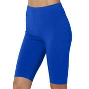 Borniu Plus Size Workout Shorts for Women, Women Stretch High Waist Yoga Pants, Capri Leggings Knee Length, Elastic Athletic Yoga Shorts, Fitness Running Shorts Biker Shorts Blue 2XL